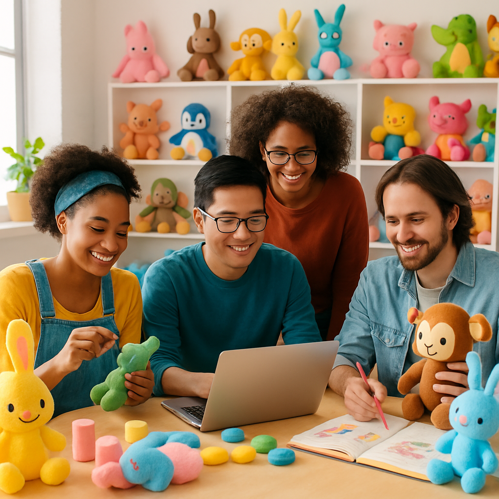 Team working together to create soft toys